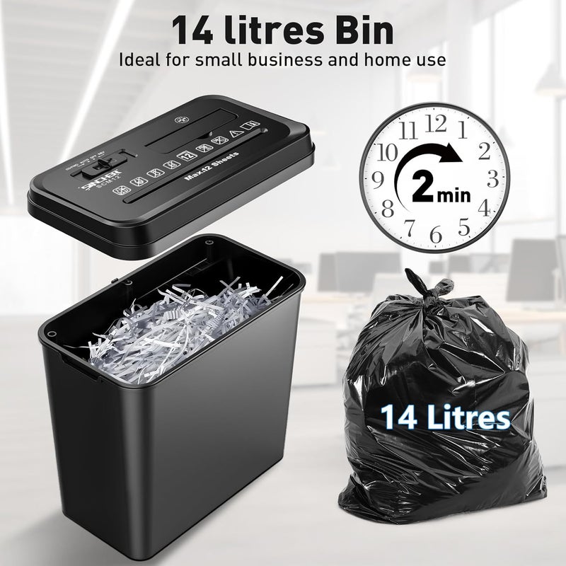 12-Sheet Strip Cut Paper Shredder for Home Office,14L Waste Container, Fast and Durable Shredder for Documents, Credit Cards, CDs, Mail (Black) - Image 2