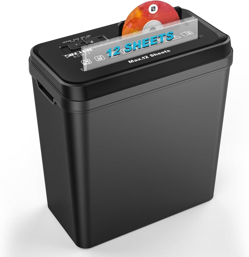 12-Sheet Strip Cut Paper Shredder for Home Office,14L Waste Container, Fast and Durable Shredder for Documents, Credit Cards, CDs, Mail (Black) - Image 1