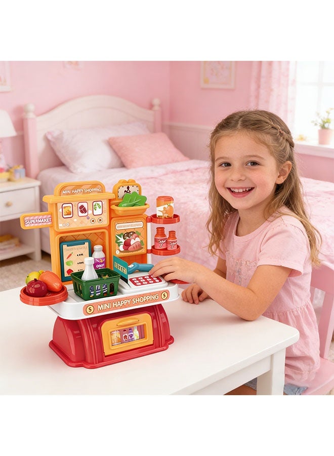 Cash Register Toy for Kids, 28 PCS Pretend Play Calculator Cash Register Toy, Simulated Grocery Store Playset, Children's Supermarket Play Toys, Shop Pretend Play for Kids，Multi-Function Simulated Cash Register Toy, Simulate Card Swiping,Code Scanning,Shopping,Great Pre-School Gift for Girls and Boys - Image 3