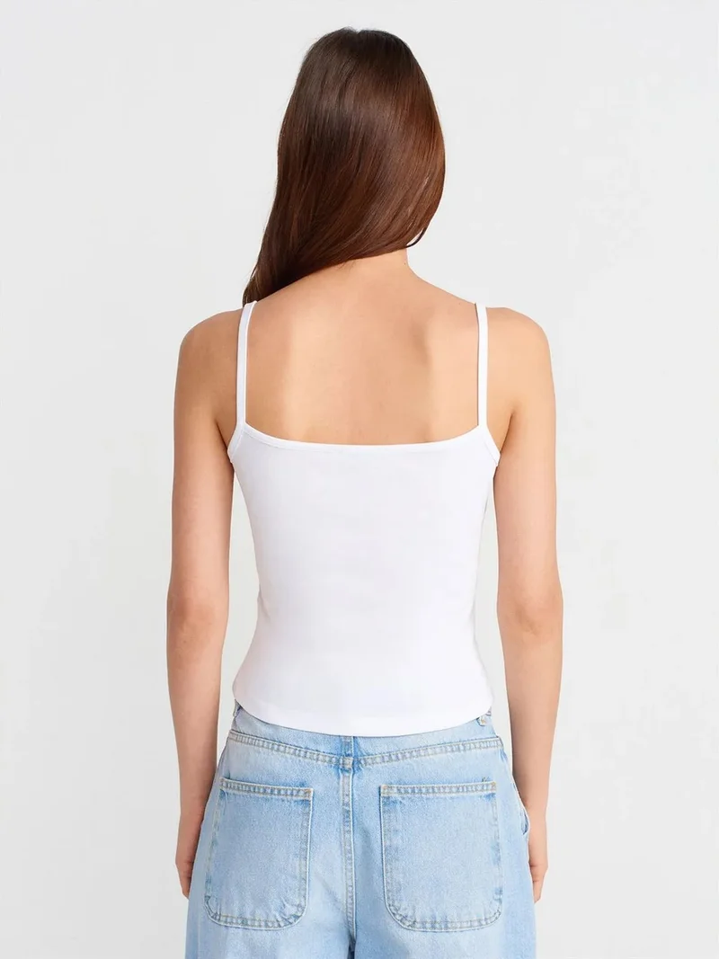 ديلفين Dilvin Cotton Ribbed Button Crop Blouse