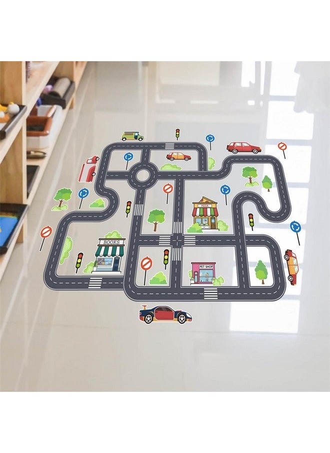 Xemz - Car Road Signs Floor Stickers, Self-adhesive Car Transportation Road Wall Stickers Wall Decals, Traffic Road Sign Education Kids Wall Stickers for Kids Nursery Classroom Bedroom Living Room Home Decor - Image 1