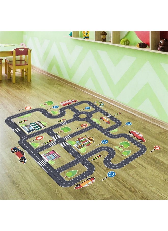Xemz - Car Road Signs Floor Stickers, Self-adhesive Car Transportation Road Wall Stickers Wall Decals, Traffic Road Sign Education Kids Wall Stickers for Kids Nursery Classroom Bedroom Living Room Home Decor - Image 1