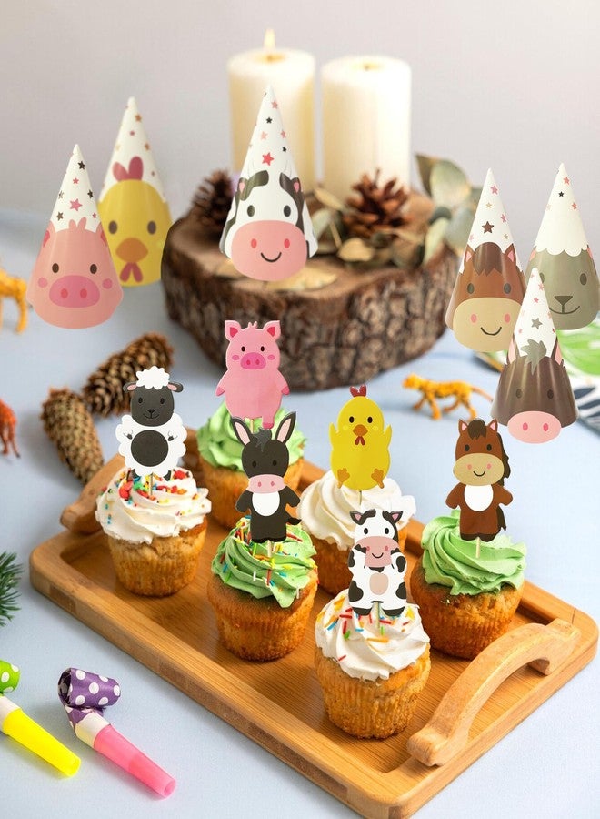 TSJ 24PCS Animal Themed Costume Hats Birthday Party Headband, Farm Cupcake Toppers for Farm Themed Party Favors - Image 2