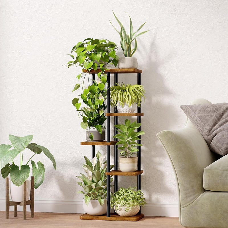 Bamworld Plant Stand 5 Tier Indoor Metal Flower Shelf for Multiple Plants Corner Tall Flower Holders for Patio Garden Living Room Balcony Bedroom, Black (5 Tier-Brown) - Image 3