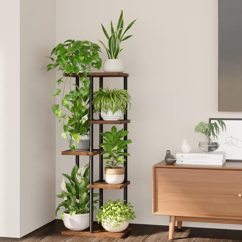 Bamworld Plant Stand 5 Tier Indoor Metal Flower Shelf for Multiple Plants Corner Tall Flower Holders for Patio Garden Living Room Balcony Bedroom, Black (5 Tier-Brown) - Image 2