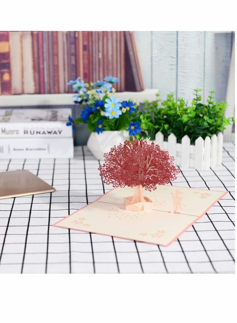 KASTWAVE 3D Pop Up Card Romantic Lovers with Couples Under Red Cherry Tree Anniversary Wedding Birthday Envelope for Wife Husband Girlfriend Mother - Image 3