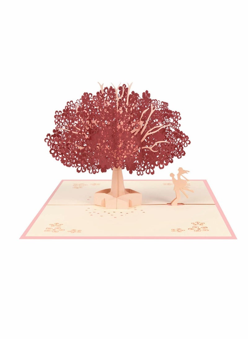 KASTWAVE 3D Pop Up Card Romantic Lovers with Couples Under Red Cherry Tree Anniversary Wedding Birthday Envelope for Wife Husband Girlfriend Mother - Image 1
