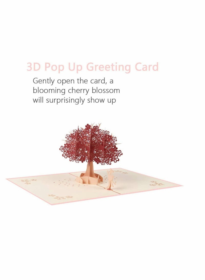 KASTWAVE 3D Pop Up Card Romantic Lovers with Couples Under Red Cherry Tree Anniversary Wedding Birthday Envelope for Wife Husband Girlfriend Mother - Image 4