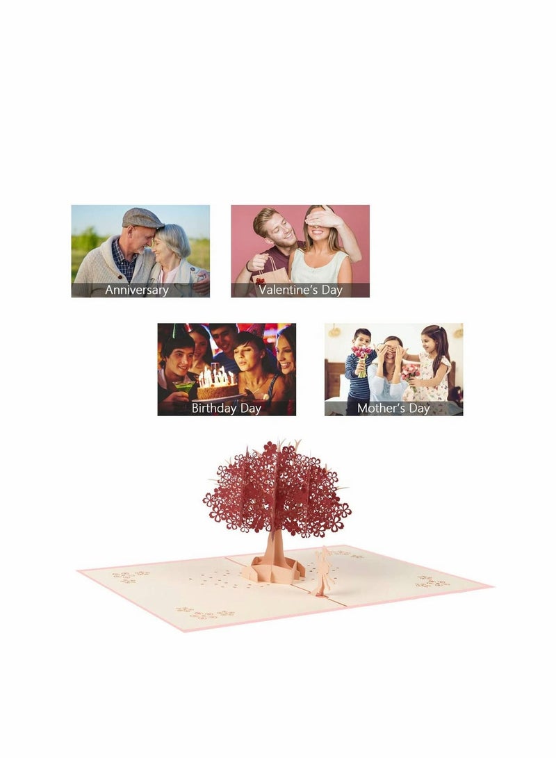 KASTWAVE 3D Pop Up Card Romantic Lovers with Couples Under Red Cherry Tree Anniversary Wedding Birthday Envelope for Wife Husband Girlfriend Mother - Image 2