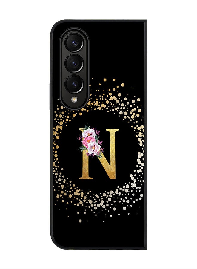 Stylizedd Rugged Black edge case for Samsung Galaxy Z Fold4, Soft Flexible Phone case Custom Monogram Initial Letter Floral Pattern Alphabet - N (Black) - Image 1