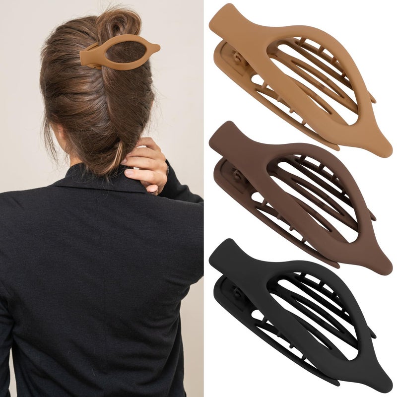 ATODEN Flat Hair Clips for Women  3Pcs French Concord Large Claw Clips for Thin Thick Hair  Matte Neutral Jaw Clamps Accessories in Brown Black