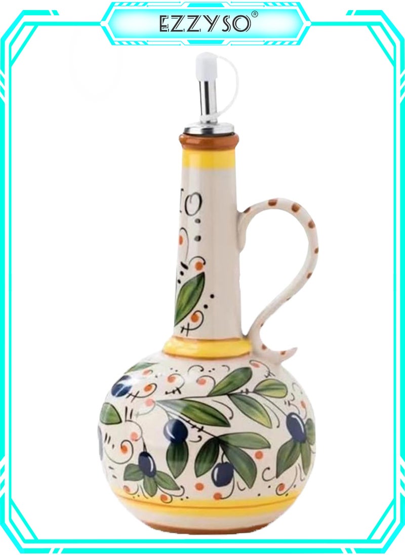 EzzySo Hand Painted Ceramic Olive Oil Dispenser Bottle 23oz With Spout Stainless Steel Spout Ceramic Oil Dispenser Decorative Stoneware Olive Oil Cruet For Kitchen Suitable For Oil Sauce Vinegar  - Image 1