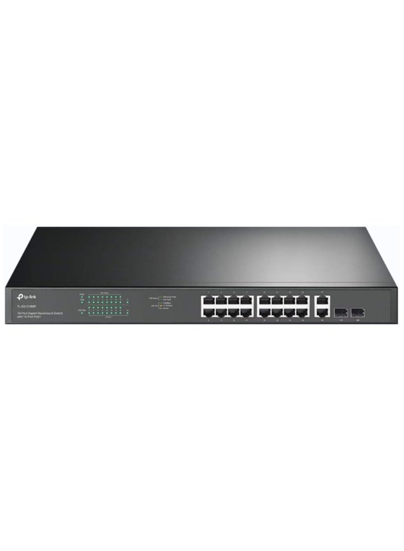 TP-Link TL-SG1218MP 18-Port Gigabit Rackmount Switch with 16 PoE+ (16 PoE+ Gigabit RJ45 ports, 2 Gigabit Non-PoE RJ45 ports, 2 Combo Gigabit SFP Slots, 250 W, Rackmount) - Image 1