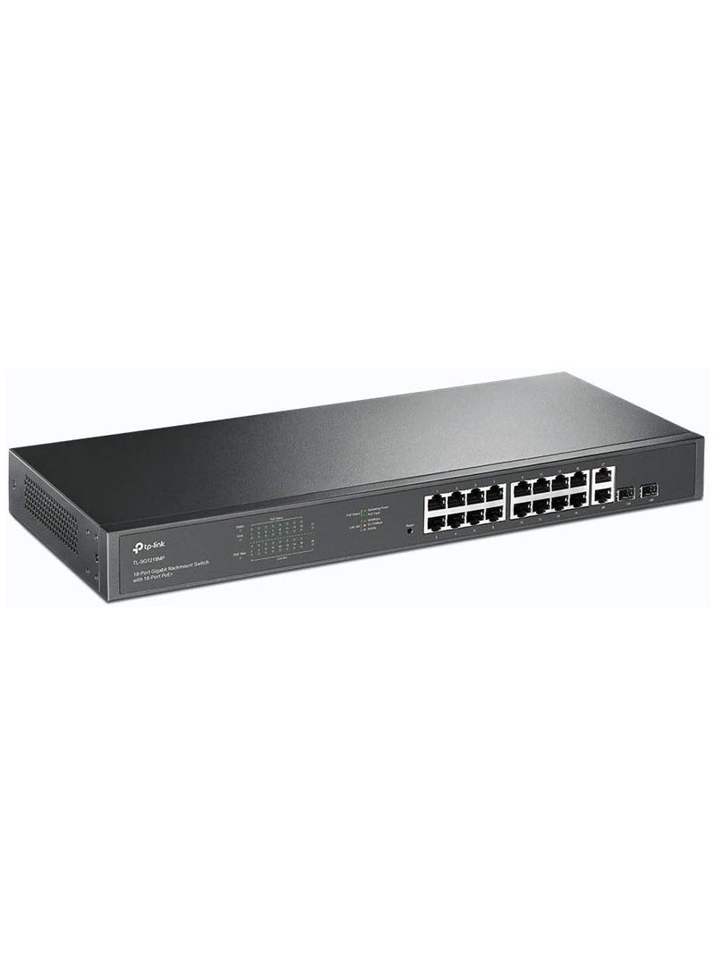 TP-Link TL-SG1218MP 18-Port Gigabit Rackmount Switch with 16 PoE+ (16 PoE+ Gigabit RJ45 ports, 2 Gigabit Non-PoE RJ45 ports, 2 Combo Gigabit SFP Slots, 250 W, Rackmount) - Image 2