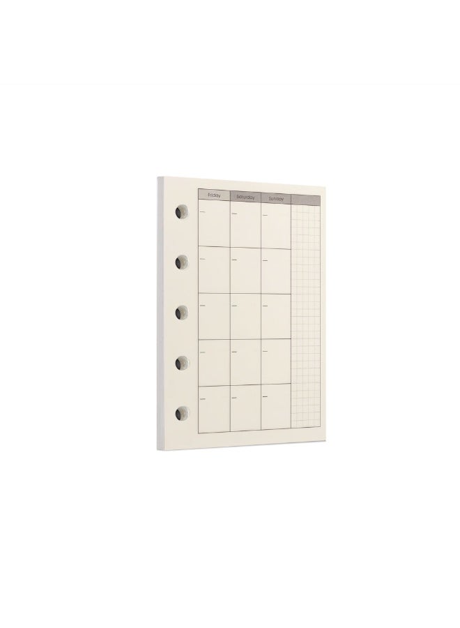 Zelten 1 Pack A8 40 Sheets/80 Pages Monthly Planner Loose Leaf Punched Paper Refills Paper for 5 Hole Binder Personal Organizer Diary Notebook Refillable Planner