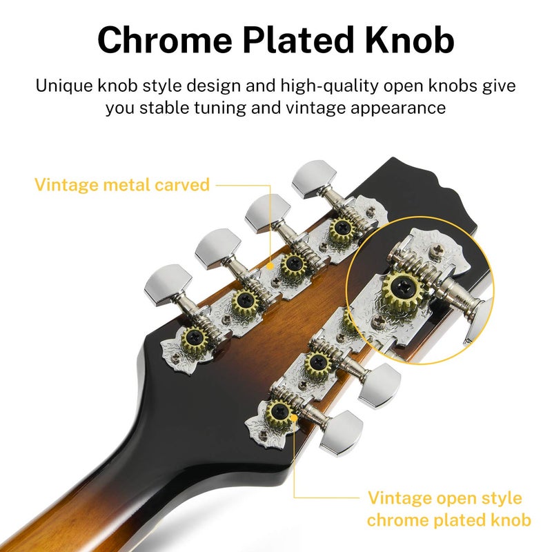 Donner A Style Mandolin Instrument Sunburst Beginner Adult Acoustic Mandolin Musical Instrument Mahogany 8 String, Bundle With Tuner String Bag Guitar Picks,DML-1 - Image 3