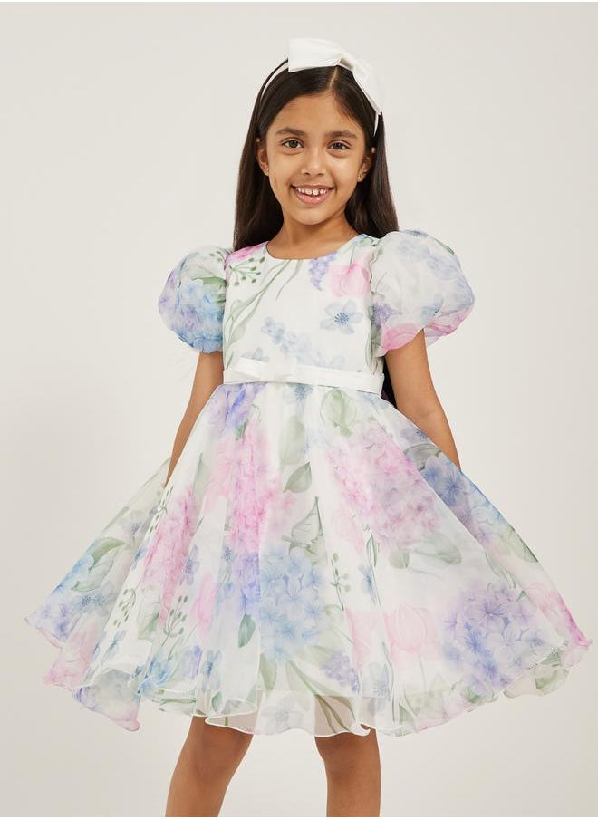 Styli Printed Organza Puff Sleeve Dress  - Image 2