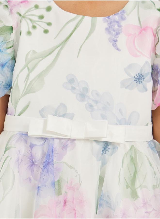 Styli Printed Organza Puff Sleeve Dress  - Image 3