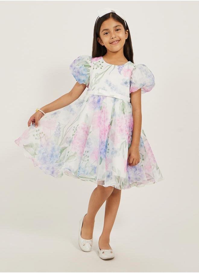 Styli Printed Organza Puff Sleeve Dress  - Image 1