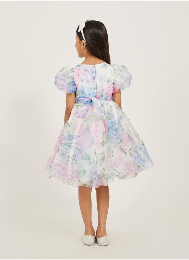 Styli Printed Organza Puff Sleeve Dress  - Image 4