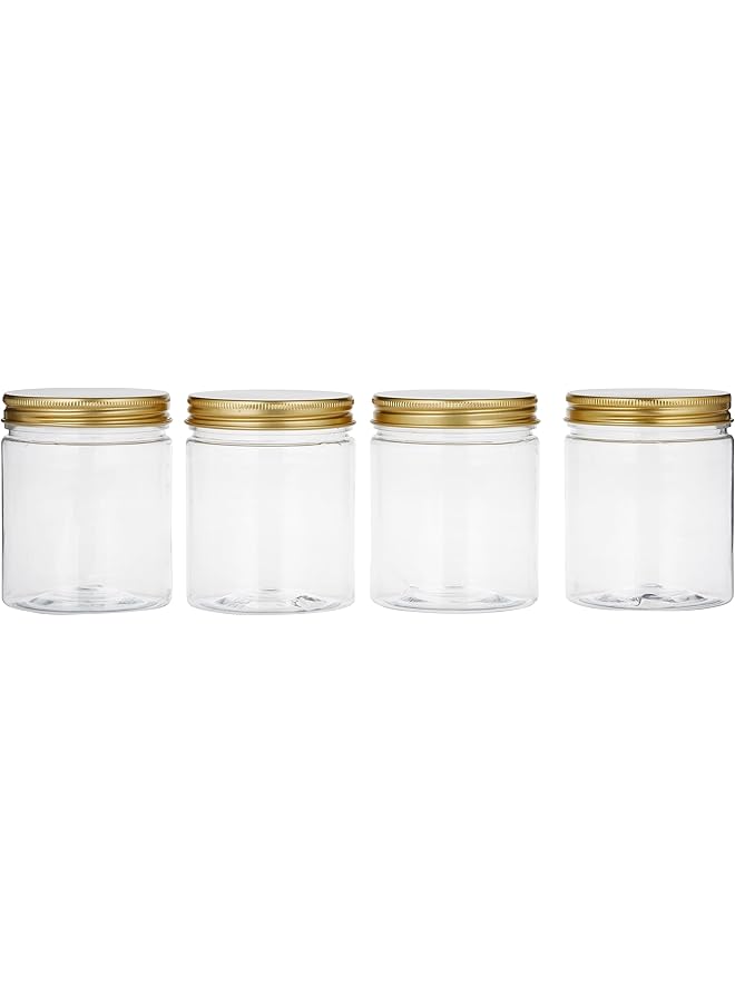 الصقر زجاجات وأوعية مستديرة من البولي إيثيلين تيرفثالات بغطاء ذهبي، 4 قطع، سعة 250 مل - Image 2