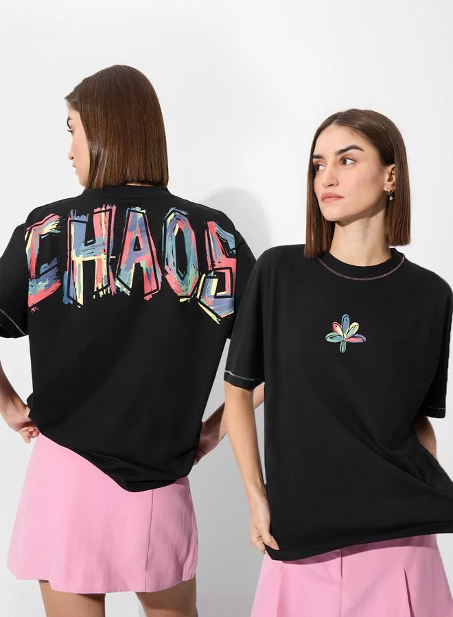 The Souled Store Black Graphic Print Oversized T-Shirt
