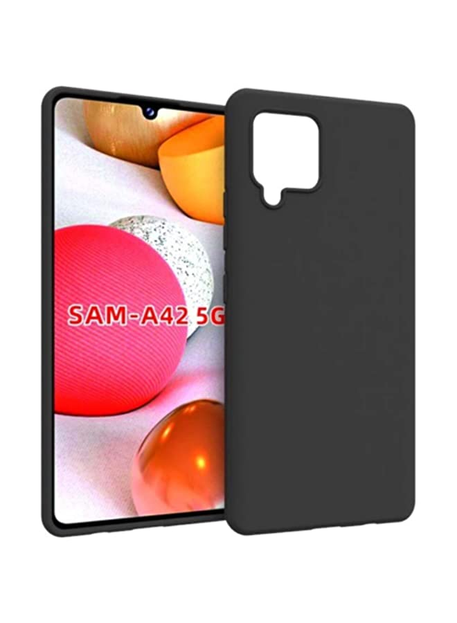 IAF غطاء هاتف سامسونج جالاكسي A42 5G رقيق مرن من السيليكون الناعم TPU مطاطي أسود لساعة سامسونج جالاكسي A42 5G مات أسود
