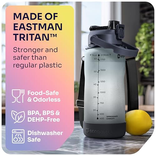 EnergyBud 1/2 Gallon Water Bottle with 74.3 oz Capacity - Motivational Time Markers for Daily Hydration Goals - Leakproof BPA Free Tritan with Removable Straw - Image 2