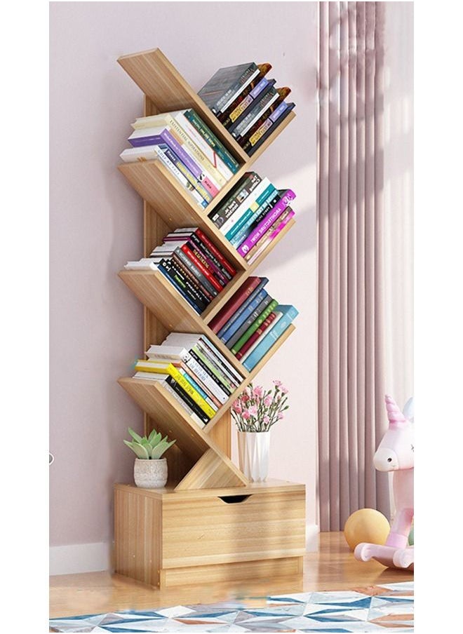 XiuWoo - High-Capacity Free-Standing Wood Tree Bookcase and Bookshelf Organizer with Drawer - Image 1