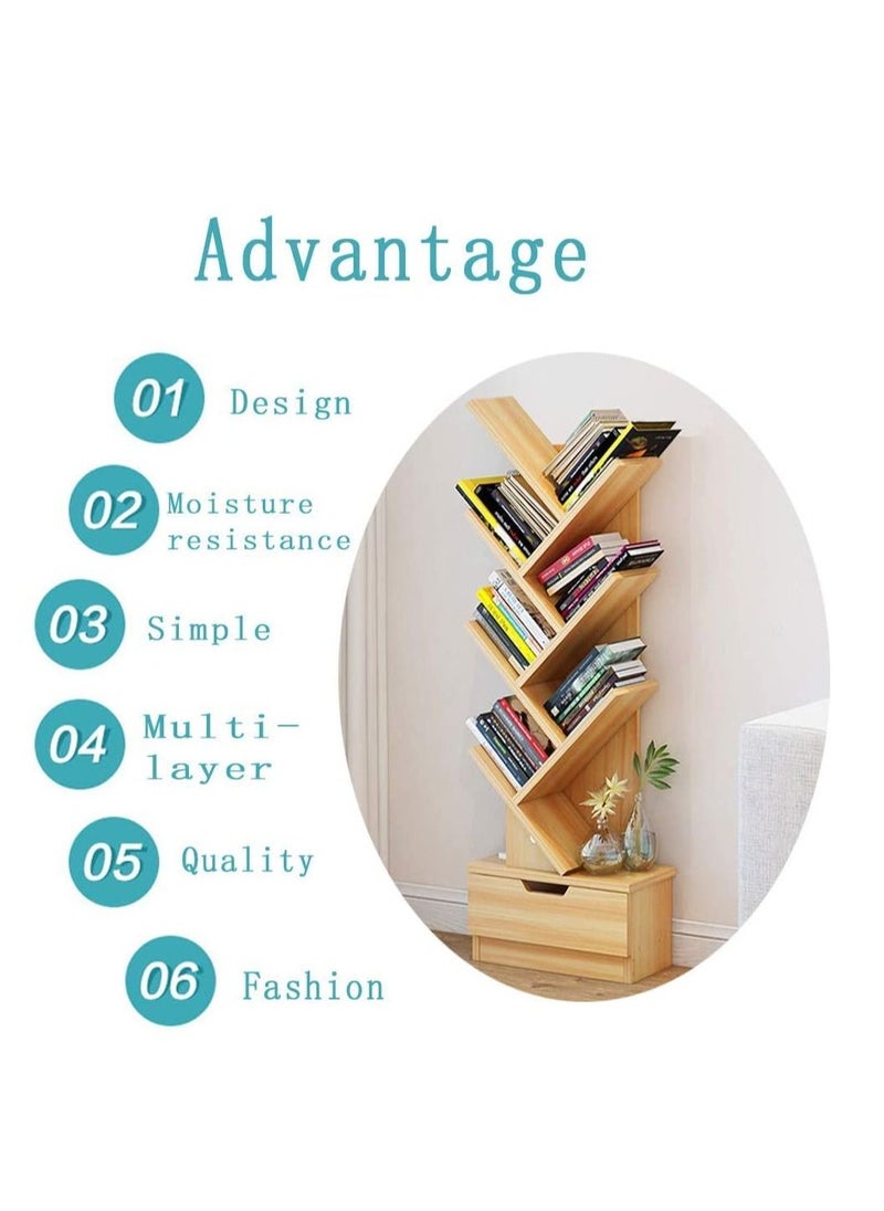 XiuWoo - High-Capacity Free-Standing Wood Tree Bookcase and Bookshelf Organizer with Drawer - Image 1