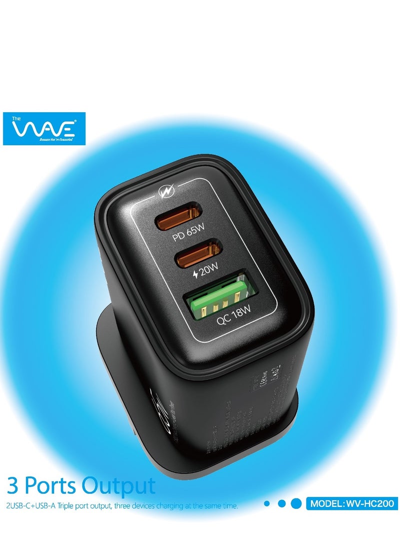 Wave Wave Charge Pro 65W: Versatile Triple-Port Fast Charger with 20W PD, 18W QC, and 65W PD for Rapid Charging Across Multiple Devices  - Image 4