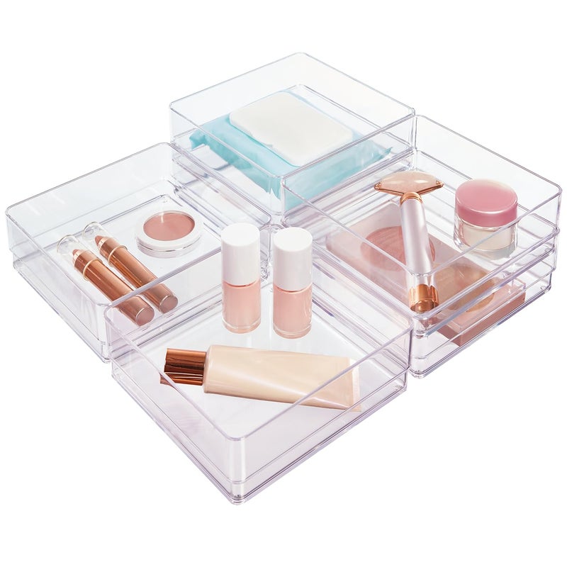 STORi SimpleSort 6-Piece Stackable Clear Drawer Organizer Set | 6" x 6" x 2" Square Trays | Small Makeup Vanity Storage Bins and Office Desk Drawer Dividers | Made in USA - Image 1