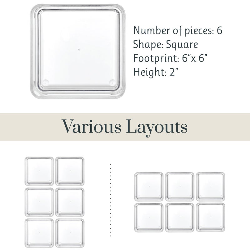 STORi SimpleSort 6-Piece Stackable Clear Drawer Organizer Set | 6" x 6" x 2" Square Trays | Small Makeup Vanity Storage Bins and Office Desk Drawer Dividers | Made in USA - Image 5