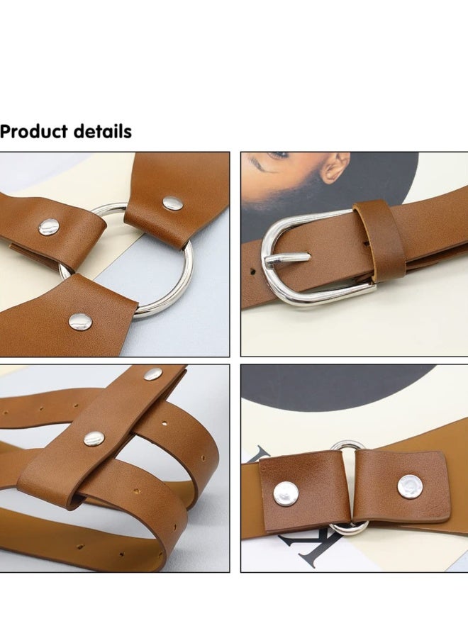 Punk Waist Harness Belt, Rock Belt with Buckles, Adjustable Vintage PU Leather Body Belts, Suitable for Women Girls Cosplay Party Rave Costume (Brown) - Image 5