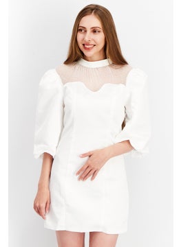 Collective The Label Women Textured High Neck Mini Dress, White  - Image 1