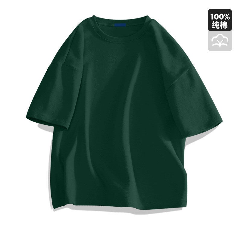 Short-sleeved t-shirt pure cotton 2025 summer new men's and women's couple clothing round neck solid color loose cool feeling pure white half-sleeved - Image 2