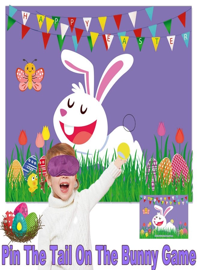 Funnlot Easter Games for Kids Pin The Tail on The Bunny with 24 Stickers Easter Party Games Easter Rabbit Game for Easter Party Decorations Easter Egg Hunt Activities - Image 1