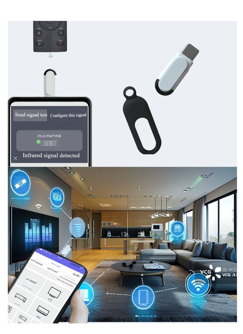 Generic Mini smartphone infrared remote control adapter, suitable for infrared universal remote control all-around air conditioning/TV, smart infrared remote control Type-C universal (suitable for lighting, white)  - Image 1