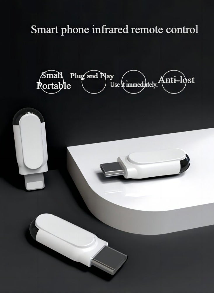 Mini smartphone infrared remote control adapter, suitable for infrared universal remote control all-around air conditioning/TV, smart infrared remote control Type-C universal (suitable for lighting, white)  - Image 3