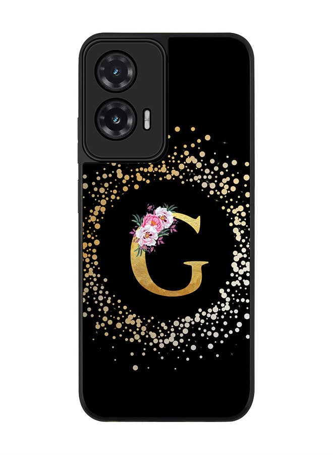 Stylizedd For Motorola Moto G35 Case,Slim fit Camera Protection, Shockproof Thin Phone cover  - Custom Monogram Floral - G ( Black )