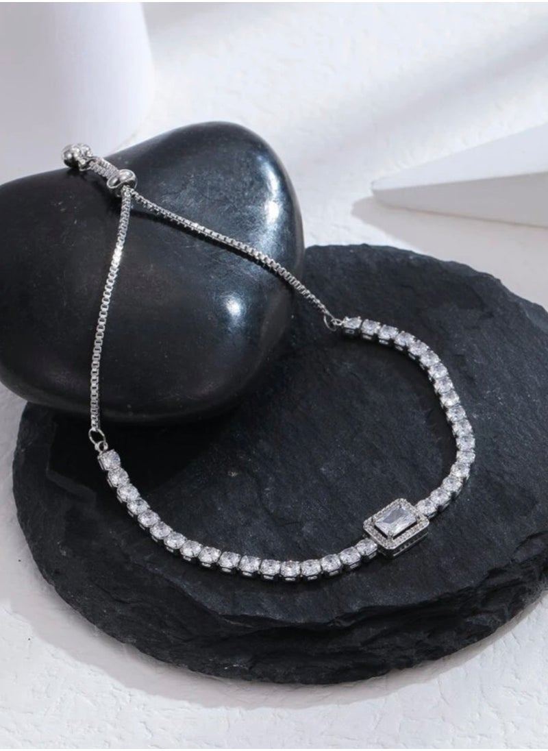 Equal - Luxury & Elegant Women's Silver Plated Bracelet Cubic Zirconia - Image 1