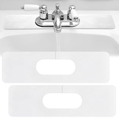 Tioncy 2 Pcs Faucet Mat Sink Splash Guard Ovalhole Oval Splash Pad for Kitchen Sink Oval Base Diatomite Faucet Mat for Bathroom Absorbent Mat Splatter Screens White - Image 1