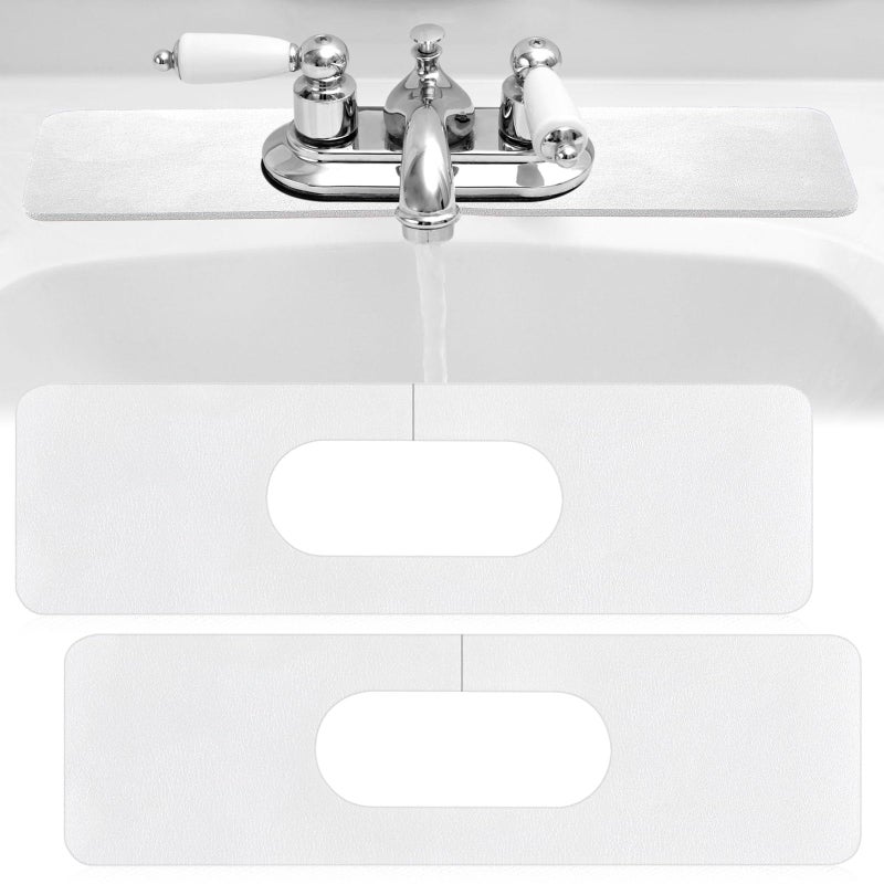Tioncy 2 Pcs Faucet Mat Sink Splash Guard Ovalhole Oval Splash Pad for Kitchen Sink Oval Base Diatomite Faucet Mat for Bathroom Absorbent Mat Splatter Screens White - Image 2