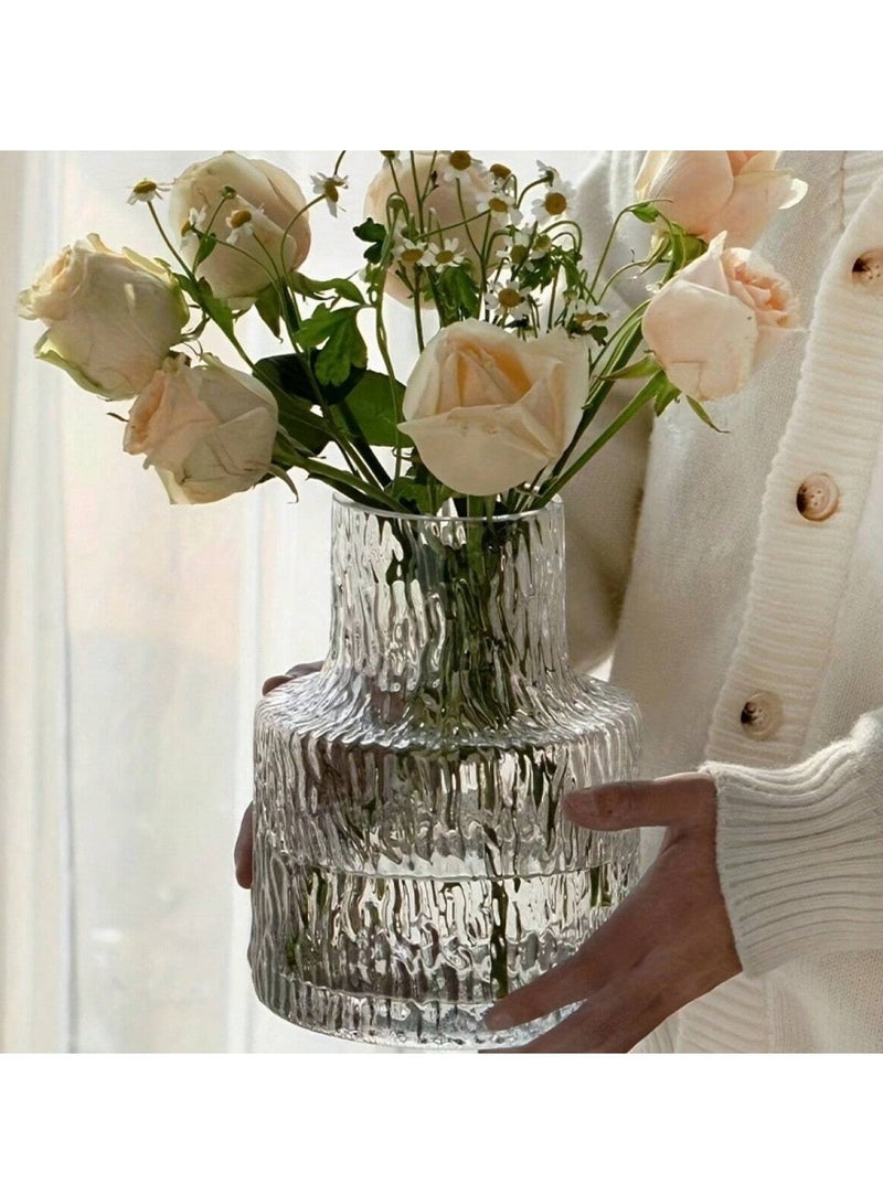 مجموعة من قطعة واحدة من مزهرية زجاجية منقوشة على الطراز العتيق، مزهرية زجاجية للديكور المنزلي، ديكور زفاف، مزهرية شفافة للطاولة، مزهرية عتيقة للديكور المنزلي، حاوية باقة ذات فوهة واسعة، ديكور منزلي لسطح الطاولة، حاوية نباتات مائية - Image 1