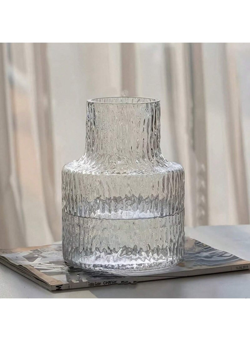 مجموعة من قطعة واحدة من مزهرية زجاجية منقوشة على الطراز العتيق، مزهرية زجاجية للديكور المنزلي، ديكور زفاف، مزهرية شفافة للطاولة، مزهرية عتيقة للديكور المنزلي، حاوية باقة ذات فوهة واسعة، ديكور منزلي لسطح الطاولة، حاوية نباتات مائية - Image 4