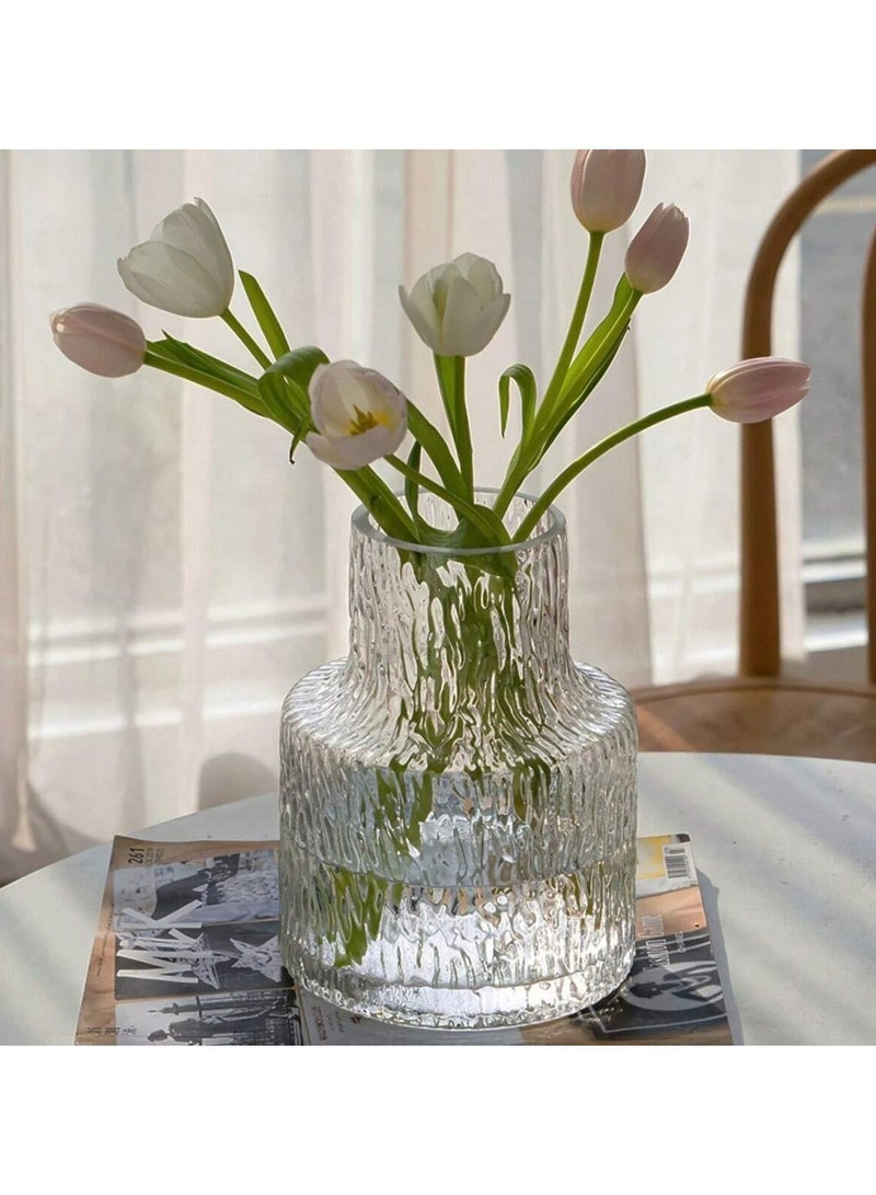 مجموعة من قطعة واحدة من مزهرية زجاجية منقوشة على الطراز العتيق، مزهرية زجاجية للديكور المنزلي، ديكور زفاف، مزهرية شفافة للطاولة، مزهرية عتيقة للديكور المنزلي، حاوية باقة ذات فوهة واسعة، ديكور منزلي لسطح الطاولة، حاوية نباتات مائية - Image 2