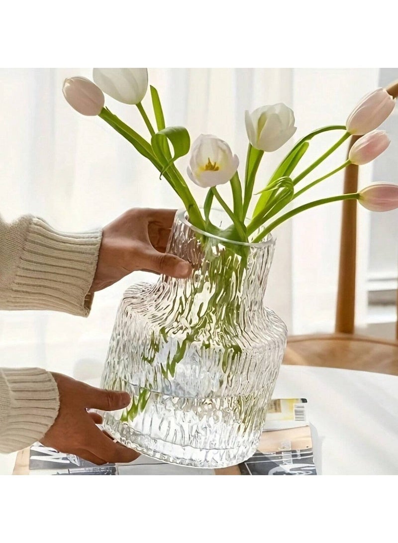 مجموعة من قطعة واحدة من مزهرية زجاجية منقوشة على الطراز العتيق، مزهرية زجاجية للديكور المنزلي، ديكور زفاف، مزهرية شفافة للطاولة، مزهرية عتيقة للديكور المنزلي، حاوية باقة ذات فوهة واسعة، ديكور منزلي لسطح الطاولة، حاوية نباتات مائية - Image 3
