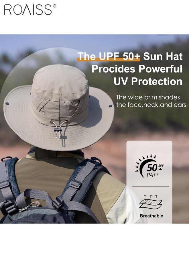 roaiss Wide Brim Sunscreen Bucket Hat for Men Women , UPF 50+ Fishing & Bucket Hat Sun Protection Beach Sun Hat for Hiking Camping Safari Adjustable Size - Image 5