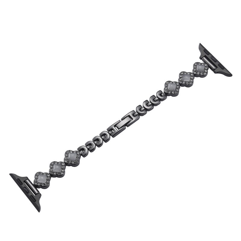 For Apple Watch SE 2023 44mm Diamond Four-leaf Clover Metal Chain Watch Band(Black)