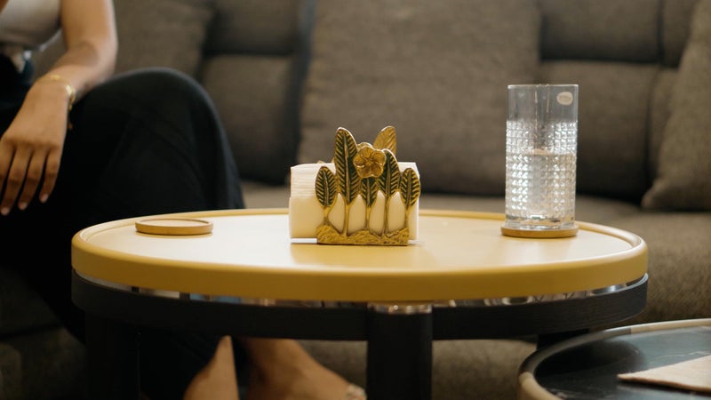 The Artage Metal Napkin Holder for Dining Table| Gold Aluminium Stand with Green Leaf Design|Tabletop Organiser for Home, Restaurant, Office, Living Room, Premium Tissue Paper Holder (Green) - Image 5